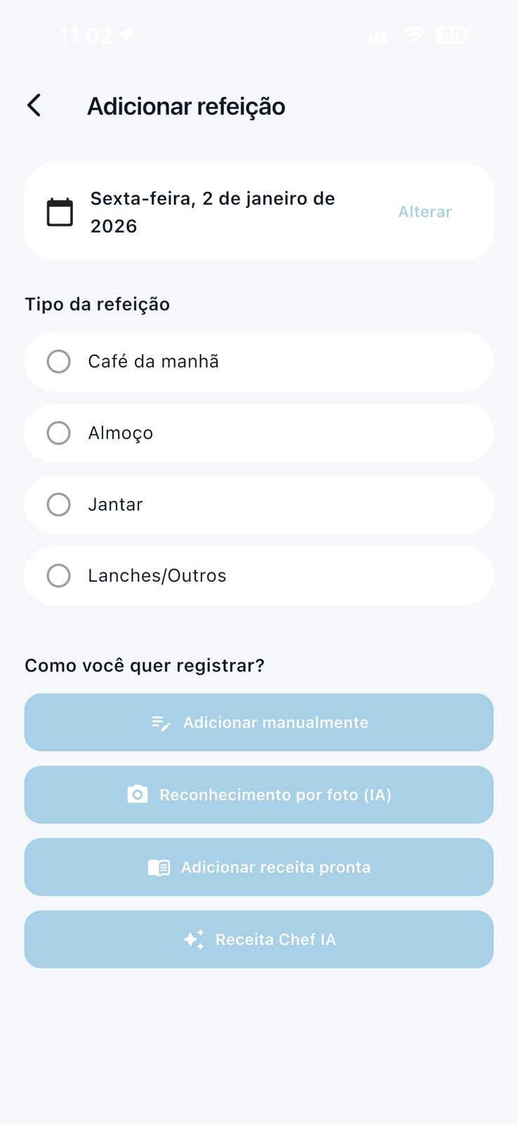 Adicionar refeição
