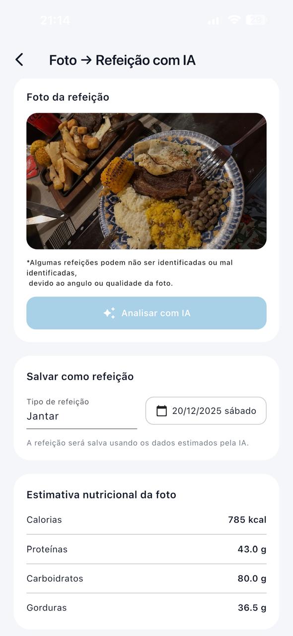 Reconhecimento de refeição por foto com IA no Controle Saudável